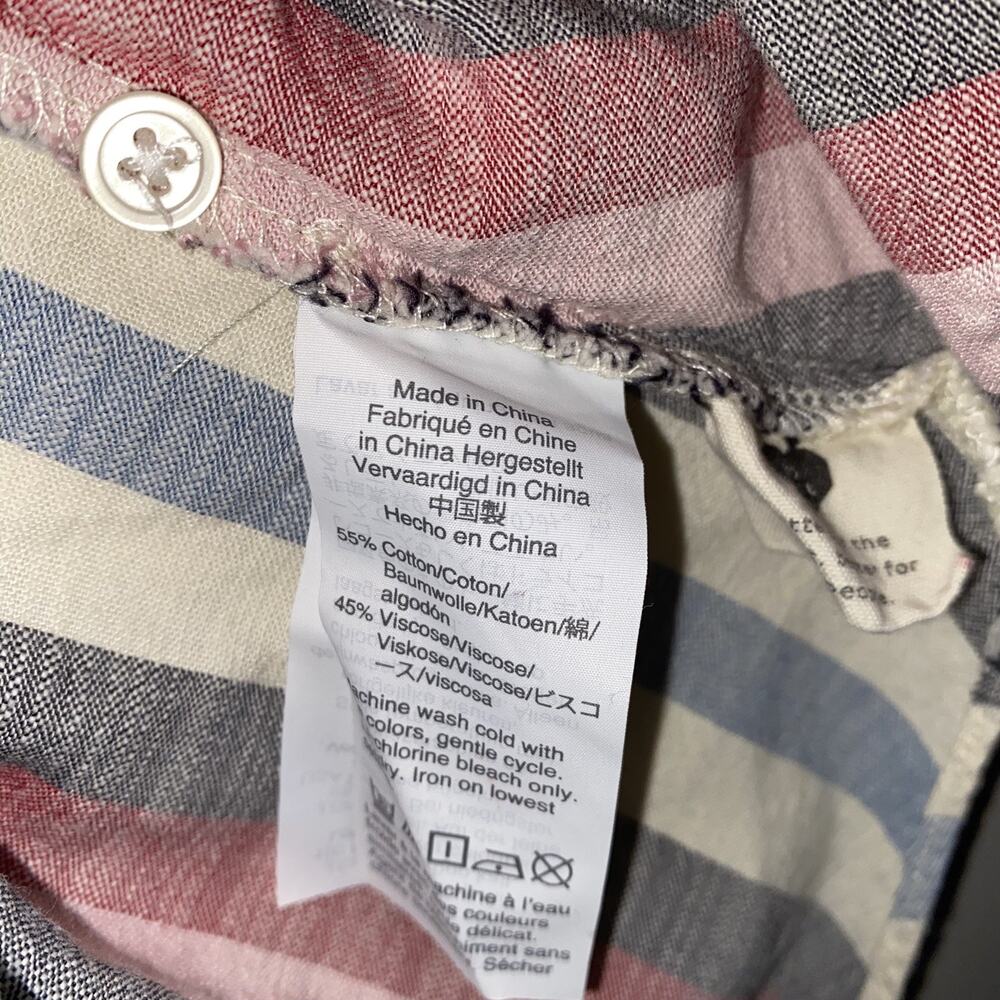 MADEWELL Sz L Hilltop Button Up Short Sleeve Shirt Rainbow Stripe Cotton Blend - Picture 7 of 7